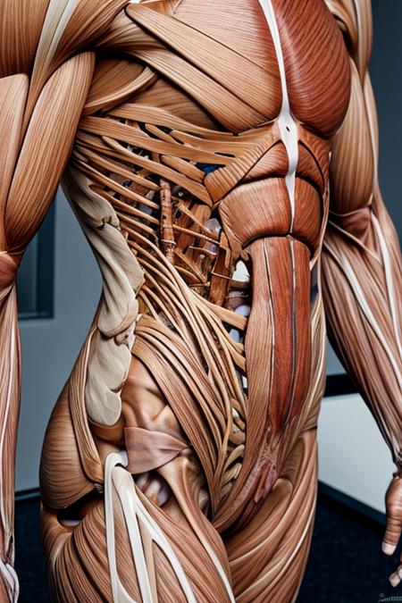 Human Anatomy Puzzle, hyperealistic lateral section of a layerd  human body made of  skeleton, muscle detached from skeleton, skin detached from muscle, glossy textures, anatomy, DISASSEMBLY DIAGRAM  <lora:yushuang:0.5>