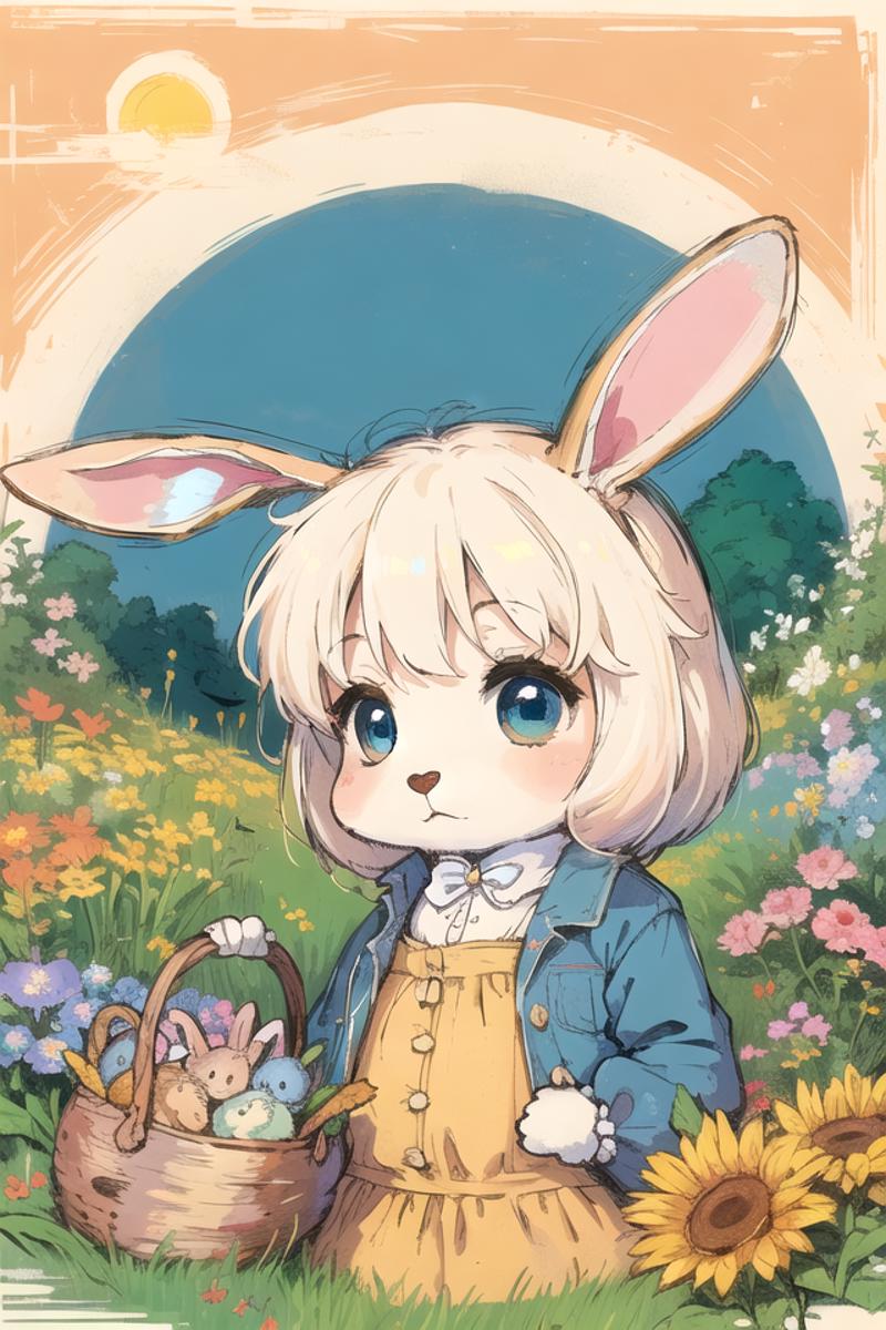 (no humans:1.3), absurdres, highres, ultra detailed, a furry little bunny rabbit, (chibi:1.2), in the style of (beatrix po...