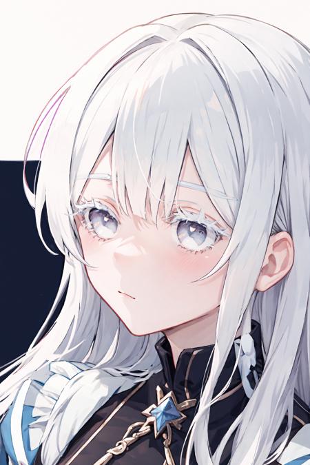 1girl, white hair, (colored eyelashes, white eyelashes:1.2), sleepy, yellow, faint smile, (smile:0.8), closed mouth, head down, 
 <lora:colored_eyelashes000:1>