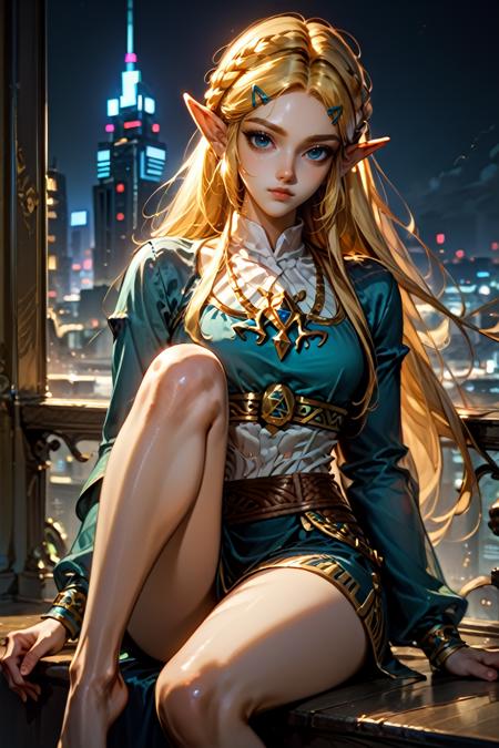 PZelda, 1girl, blonde hair, long hair, blue eyes, pointy ears