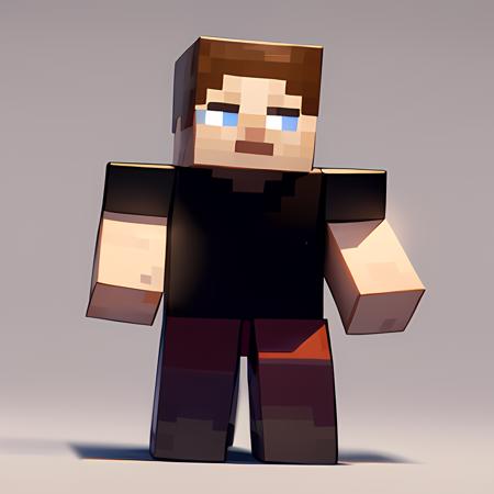 ((masterpiece, best quality)),(complex light), 1boy, solo, full body, steve,  <lora:Steve_Minecraft_V1-10:0.6>, simple background, black shirt, minecraft,