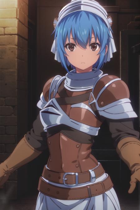 menadshisei, <lora:menad shisei-lora-nochekaiser:1>,
menad shisei, short hair, (brown eyes:1.5), blue hair,
BREAK gloves, armor, shoulder armor, brown gloves, pauldrons, breastplate,
BREAK indoors, castle,
BREAK looking at viewer, (cowboy shot:1.5),
BREAK <lyco:GoodHands-beta2:1>, (masterpiece:1.2), best quality, high resolution, unity 8k wallpaper, (illustration:0.8), (beautiful detailed eyes:1.6), extremely detailed face, perfect lighting, extremely detailed CG, (perfect hands, perfect anatomy),