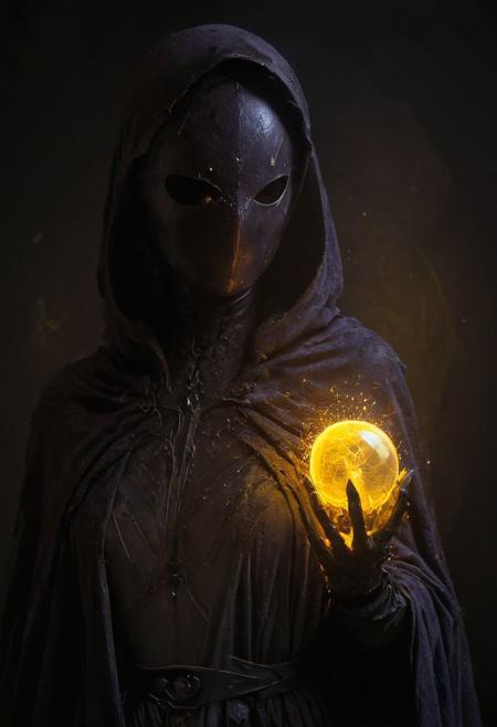 AtomicHeartTwinsCosplay in absolute darkness, profoundly no light, 
pointed hat, translucent skin, amazing quality, masterpiece, best quality, hyper detailed, ultra detailed, UHD, perfect anatomy, portrait, dof, hyper-realism, majestic, awesome, inspiring, closeup, an weathered outworn old Fantasy cape, smooth, Closeup, rust paint peelz, atmospheric haze, cinematic composition, soft shadows, national geographic style, yellow and purple electric sparks, crawling on four, looking at viewer