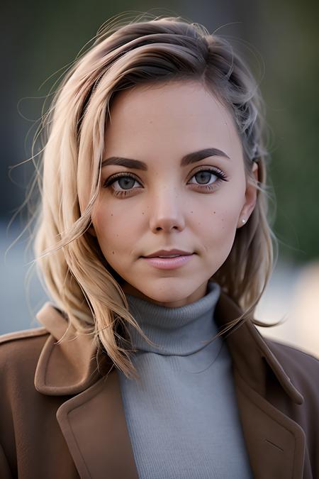 photo of (katclov:0.99), a woman, RAW, close portrait photo, long brown coat, turtleneck sweater, high detailed skin, 8k uhd, dslr, soft lighting, high quality, film grain, Fujifilm XT3 sharp focus, f 5.6