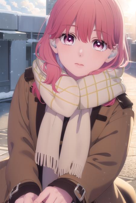 yukiitose, <lora:yuki itose-alpha-lora-nochekaiser:1>,
yuki itose, long hair, pink hair, red hair, (pink eyes:1.3),
BREAK long sleeves, scarf, coat, brown coat,
BREAK outdoors, city, snow, snowflake, sun, clouds,
BREAK looking at viewer, (cowboy shot:1.5),
BREAK <lyco:GoodHands-beta2:1>, (masterpiece:1.2), best quality, high resolution, unity 8k wallpaper, (illustration:0.8), (beautiful detailed eyes:1.6), extremely detailed face, perfect lighting, extremely detailed CG, (perfect hands, perfect anatomy),