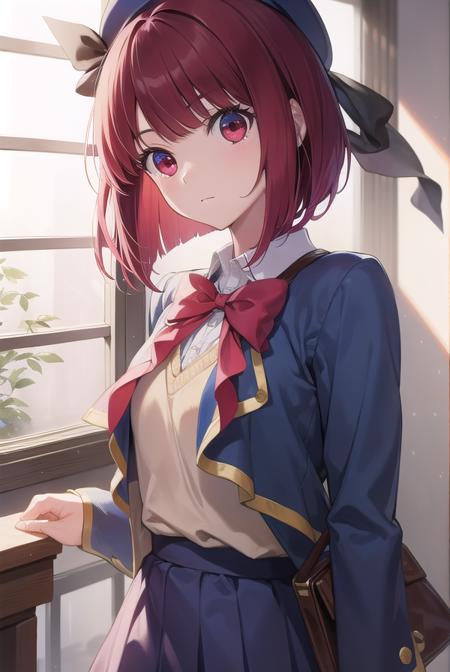 kanaarima, <lyco:kanaarima-lyco-nochekaiser:1>,
kana arima, bob cut, (red eyes:1.5), red hair, short hair,
BREAK beret, blue headwear, blue jacket, blue vest, hat, jacket, pantyhose, ribbon, school uniform, skirt, vest, youtou high school uniform,
BREAK looking at viewer,
BREAK indoors, classroom,
BREAK <lyco:GoodHands-beta2:1>, (masterpiece:1.2), best quality, high resolution, unity 8k wallpaper, (illustration:0.8), (beautiful detailed eyes:1.6), extremely detailed face, perfect lighting, extremely detailed CG, (perfect hands, perfect anatomy),