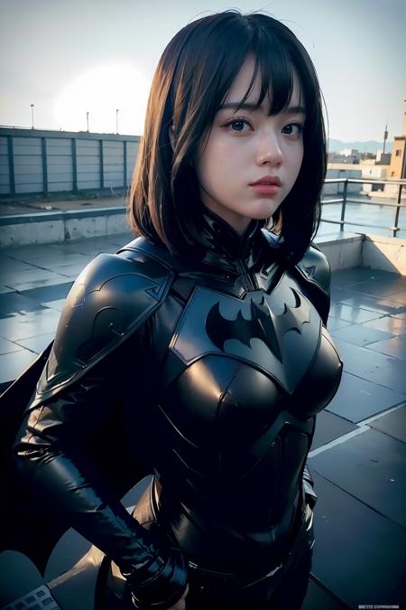 (masterpiece), best quality, perfect face, 1girl,  the batman armor suit, on the roof <lora:adhikayess-04:1>