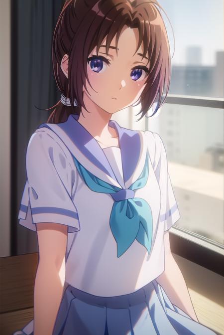 natsukinakagawa, <lora:natsuki nakagawa s2-lora-nochekaiser:1>,
natsuki nakagawa, nakagawa natsuki, long hair, brown hair, (purple eyes:1.2), ponytail, (parted bangs:1.5),
BREAK skirt, shirt, school uniform, white shirt, short sleeves, pleated skirt, serafuku, sailor collar, blue skirt, neckerchief, blue sailor collar, school bag, blue neckerchief, kitauji high school uniform,
BREAK indoors, classroom,
BREAK looking at viewer, (cowboy shot:1.5),
BREAK <lyco:GoodHands-beta2:1>, (masterpiece:1.2), best quality, high resolution, unity 8k wallpaper, (illustration:0.8), (beautiful detailed eyes:1.6), extremely detailed face, perfect lighting, extremely detailed CG, (perfect hands, perfect anatomy),