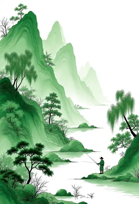 DX_Green Ink-Wash Landscape Style_Landscape Scene Generation
