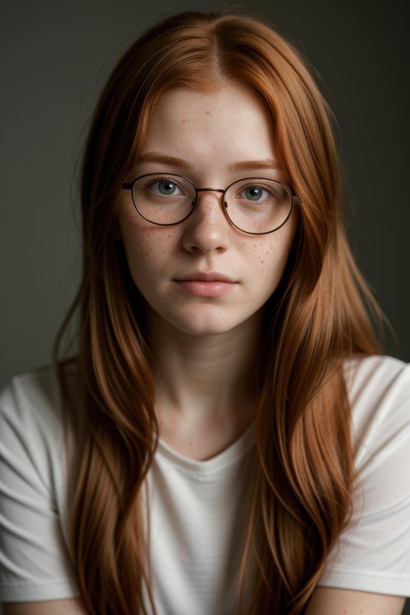 A girl wearing glasses and a white shirt.