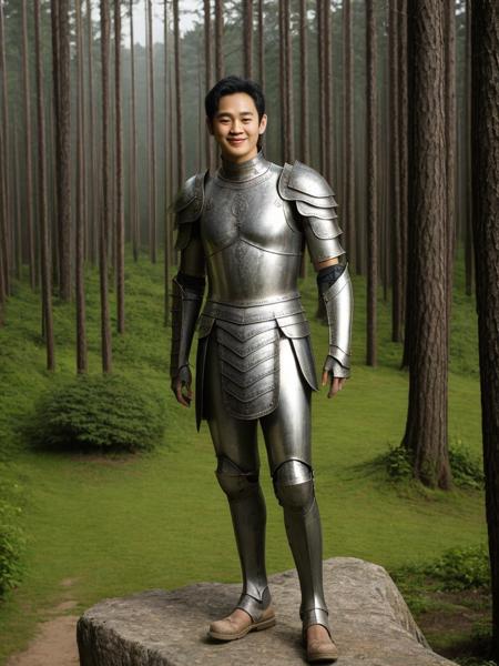 (masterpiece:1.1),(best quality:1.1),1 boy,wearing ancient roman armor,soft light,man jxx,<lora:man jxx:0.8>,early morning,the sun shines on the face,smile,look at the audience,standing on the edge of a cliff in the forest,