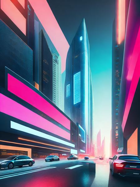 <lora:BeepleMikeWinkelmann:1>a futuristic city with a futuristic building in the middle of the street and cars parked on the side of the street by Beeple Mike Winkelmann