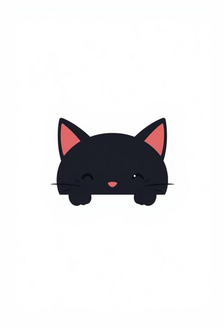 A cute black cat peeking out from the bottom of an empty white background, with simple lines, a flat illustration style, simple design, simple shapes, minimal details, a minimalist style, a minimalist cartoon character design, minimalist vector art, and a simple and minimalistic design. White background.