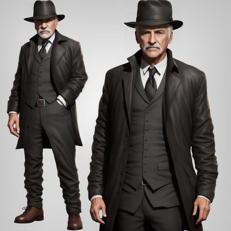 a photo of highly detailed Full body of character of a 70 years old (((male))) greek detective, award winning image, highly detailed, 16k, video game concept art, ((tk-char))