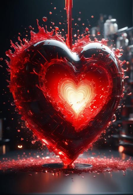 ASCII Masterpiece, (cosy), (ultra high res, mj,best quality,highly detailed:1.5),(cinematic),(volumetric lighting, volumetric shadows:1.5),Amazing, (8k details),(photorealistic:1.4)
exploding heart, extrusion effect, prevailing colors white and red, professional background, advertising campaign, professional, winning photo, good luck
