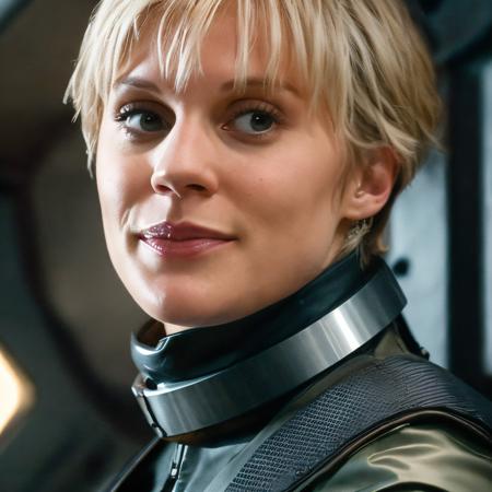 Starbuck, a close up of a woman wearing a helmet, film still battlestar galactica, brown bob haircut, homeworld style, navy hair, characters merged, femshep, meme template, by Aquirax Uno, two suns, mystique, template, crono, arrakis, oled, (high detailed skin:1.2), 8k uhd, dslr, soft lighting, high quality, film grain, Fujifilm XT3 <lora:Starbuck:0.7> <lora:epiNoiseoffset_v2:1>