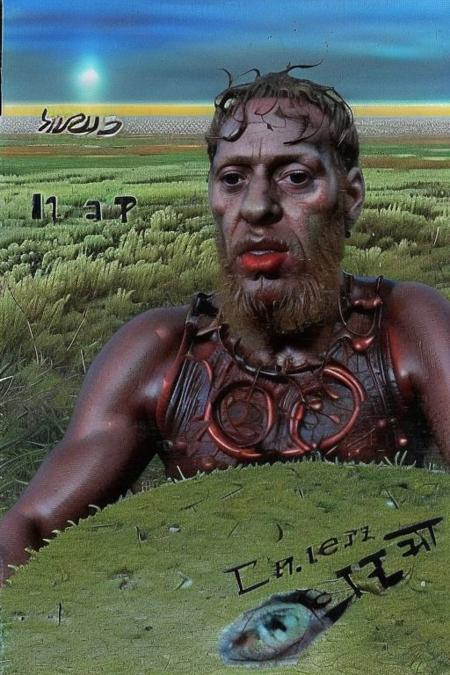 Weirdcore upper body and face of <ffurian> male face on trees on african ground,  (face portrait 1.6) angry man, 90VHS, (ffurian man with beard 1.1) (y2k aesthetic 0.8), ms paint style <lora:ms-paint-lora:1> (rainy weather 1.2), the matrix movie, <lora:y2kaesthetic:0.7>, half0ster, organic sculptures