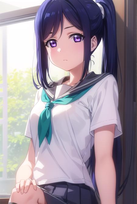 kananmatsuura, <lora:kanan matsuura s2-lora-nochekaiser:1>,
kanan matsuura, long hair, blue hair, (purple eyes:1.1), ponytail, sidelocks,
BREAK skirt, school uniform, short sleeves, pleated skirt, serafuku, socks, neckerchief, kneehighs, black socks, green neckerchief, grey skirt, uranohoshi school uniform,
BREAK indoors, classroom,
BREAK looking at viewer, (cowboy shot:1.5),
BREAK <lyco:GoodHands-beta2:1>, (masterpiece:1.2), best quality, high resolution, unity 8k wallpaper, (illustration:0.8), (beautiful detailed eyes:1.6), extremely detailed face, perfect lighting, extremely detailed CG, (perfect hands, perfect anatomy),