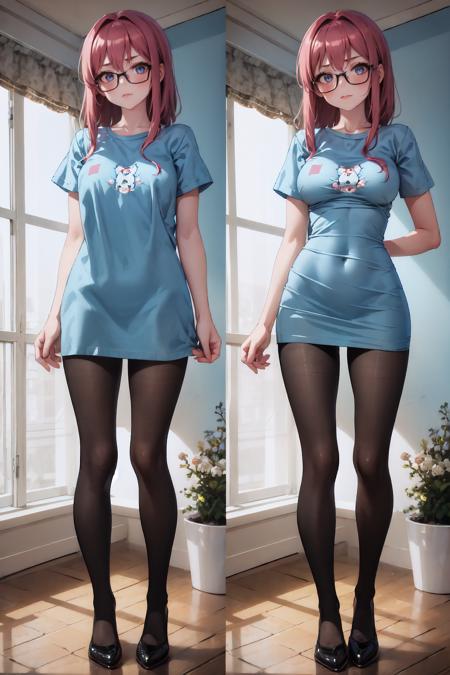 IncrsPajChal, <lora:PajamasChallenge:1>, 1girl, multiple views, shirt,