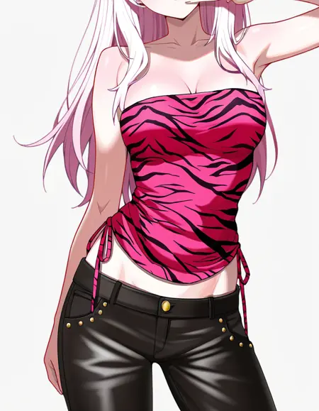 Pink tiger print strapless top:ピンクのトラ柄肩出しトップス