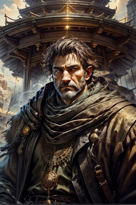 score_9, score_8_up, 8, score_7_up, solo,  
fantasy style, masterpiece, 8k, dynamic pose, 20 y.o, <lora:Fantasy_Classes_SD:1>,

<lora:Fantasy_Classes_SD:1>, (wizard)), bara, mature, facial hair, ((ecological landscape, golden low-fade, __eye-color eyes__, curious, pagoda)), masterpiece, highly detailed face and skin, hyperrealistic, male only, bara, mature, stubble, handsome, male focus, light particles, real light and shadow, (((cowboy shot, exercising))), <lora:style_adddetail:.7> <lora:style_deluster2:-.4><lora:style_hotarublurbk_v100:1>

BREAK
(EyesHD:1.2), (4k,8k,Ultra HD), masterpiece, best quality, ultra-detailed, very aesthetic, sharp focus, depth of field, ray tracing, best lighting, detailed illustration, detailed background, cinematic, 
BREAK 
detailed background, dynamic action image,

BREAK
oil painting, BadDream, negative_hand, NEG_EMBED_STABLE_YOGI_V3, FastNegativeV2, AissistV2
(detailed:1.3), (sharp focus:1.1), medieval style, (expressive face:1.2),,