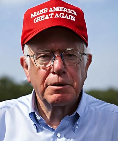 man wearing red maga hat, upper body, home at background, bernie sanders, professional, photo, high quality, highres, 
 <lora:maga_hat_1-000140:1.0>