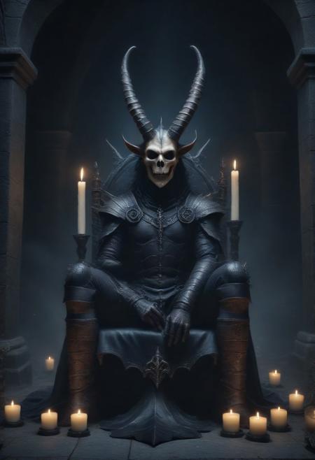 Smooth_Quality, knight, twisted horns, throne, candles, high contrast, mobe-godeen