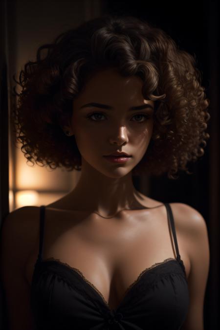 1girl,curly hair,in the dark,deep shadow