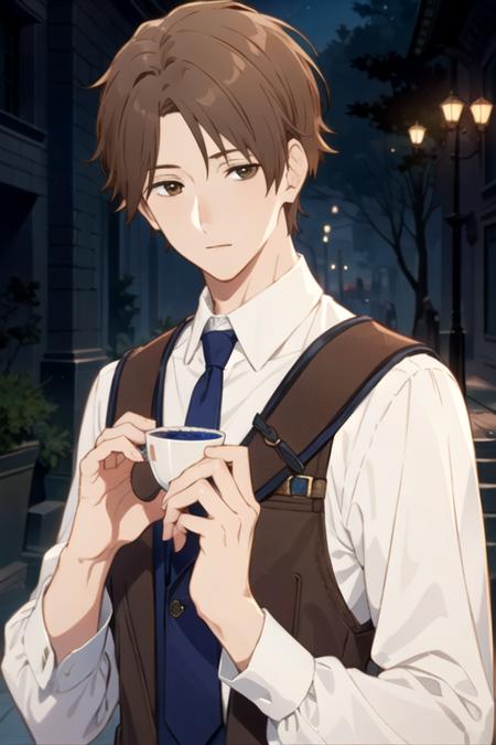 masterpiece, best quality, game cg, 1boy, solo, male focus, looking at viewer, upper body, , <lora:takayuki_mima:0.70>, takayuki_mima, brown hair, brown eyes, , , A fairytale land where magical creatures live and thrive,