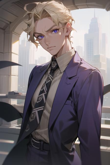 kirayoshikage, <lora:kirayoshikagetest:1>, kira yoshikage, 1boy, blonde hair, short hair, mature male, cheekbones, purple eyes,
BREAK belt, formal, necktie, shoes, suit,,
BREAK looking at viewer,
BREAK outdoors, park,
BREAK <lora:GoodHands-vanilla:1>, (masterpiece:1.2), best quality, high resolution, unity 8k wallpaper, (illustration:0.8), (beautiful detailed eyes:1.6), extremely detailed face, perfect lighting, extremely detailed CG, (perfect hands, perfect anatomy),