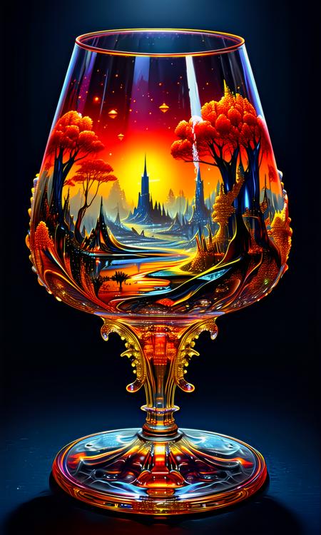 ORIGINAL PROMPT: An artwork done in the style of (travis charest:1.4), as a (carnival glass:1.6).
A Dreamlike surreal depiction of going from the sublime to the ridiculous, in a random scene containing complex objects that best depicts the Noir genre.
PRODUCTION PROMPT: Original prompt was used. <lora:cg_concept_style:0.15>