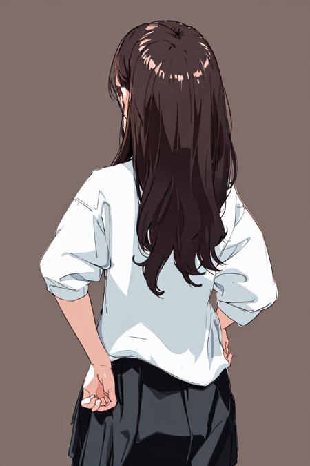 back view ,1girl, solo ,<lora:pytorch_lora_weights:0.8>,hand on hip,simple clothes, wearing,,frizzy,<lora:back_view-v1-100:0.8>