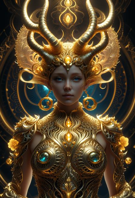 professional 3d model iris \(pokemon\), <lora:Beeple_generative art-000005:1>,Beeple,, round conch fractal horns,<lora:Abstract Concept-Chaos:0.4>,intricate fractal art,apophysis, chaos,, wearing a gold costume and gold jewelry,<lora:CB-Fantasy-000004:1>, Charlie Bowater, fantasy art, a detailed painting, exquisite details, . octane render, highly detailed, volumetric, dramatic lighting