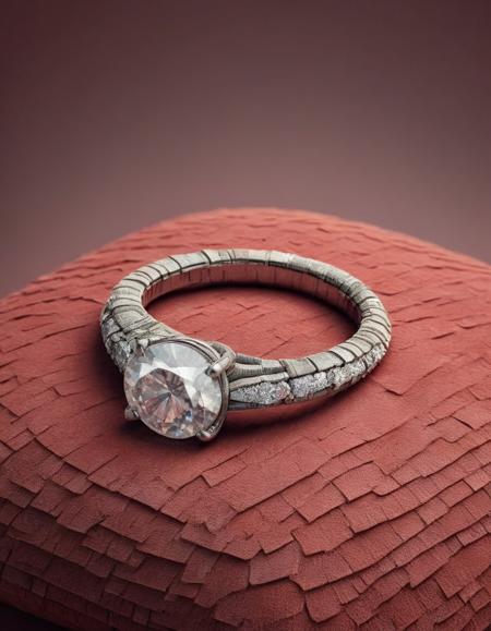 diamond ring on a red velvet pillow, but the diamond is made of mad-shingles <lora:Shingles_SDXL:1>