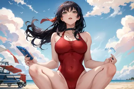 Red One-piece Lifeguard Swimsuit Outfit LoRA