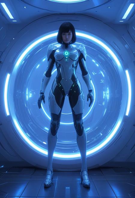 a slender 18yo maintenance worker female porn star cyborg biocomputer, age-30, fshort black hair, long-sleeved scifi ribbed SilverPulse business suit, futuristic fashion, wide sharp shoulder pads, thick thighs, eye contact, inside a transparent glass lab chamber of green holograms inside a scifi starship, masterpiece
(Professional photography, tilt-shift lens, high resolution:0.9), pureerosface_v1