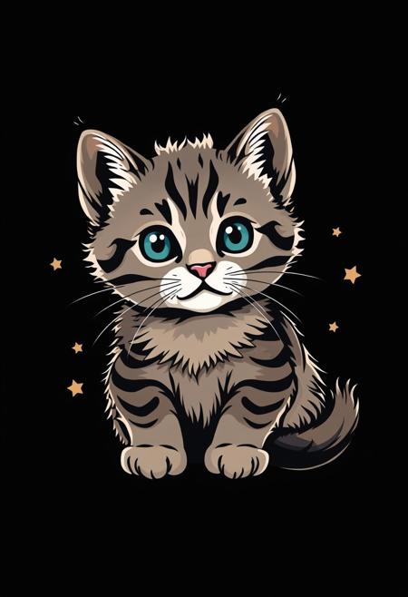 little cat. Ready design for printing on a t-shirt. On a black background