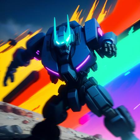 An image of an action shot in a movie which uses bold colours and shapes to create an unsettling feeling in the viewer, mechboo