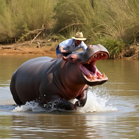 a hippopotamus chasing a person