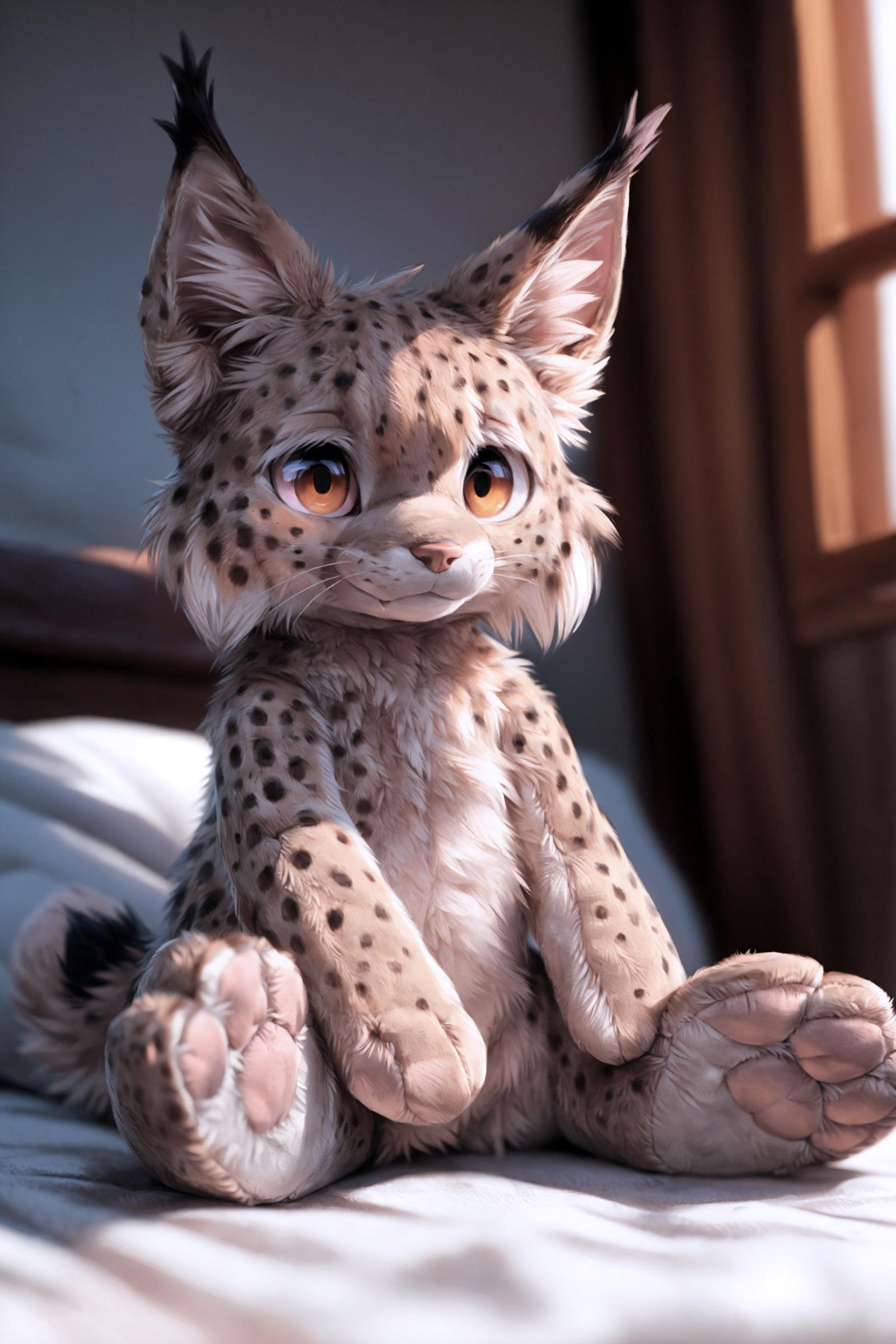 A Cartoon Cheetah Stuffed Animal Sitting on a Bed.