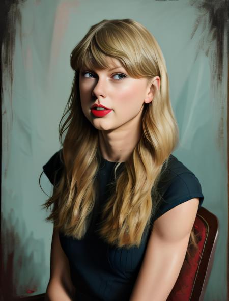 TaylorSwift, (art by RHADS:1.0) , Impeccable Girl, wearing Brick, Sitting with hands around ankles, Darkpunk, rim light, Calotype,  <lora:TaylorSwiftSD1.5:1>