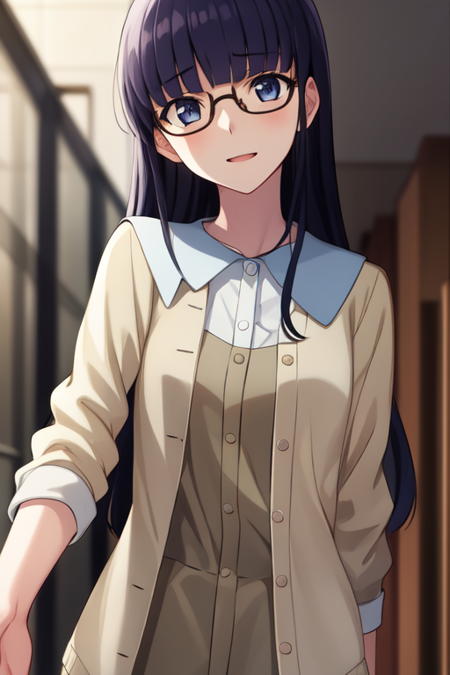 shimazakisetsuna, glasses, blunt bangs, 1girl, solo