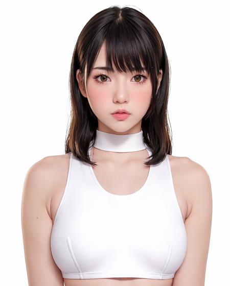 best quality, photorealistic, 8k, high res, 1girl, woman, (skindentation), (portrait:0.6), gorgeous, ((whitebackground:1.87)),  ((sport tanktop, small breast:1.56)), (medium wavy blackhair, parted bangs:1.6), looking at viewer,  (1girl eyes looking at viewer:1.6), photorealistic, (bokeh), (floating hair, lips, closed mouth:1.43), gorgeous, pureerosface_v1:1,     <lora:GRAV-Moii:0.46>