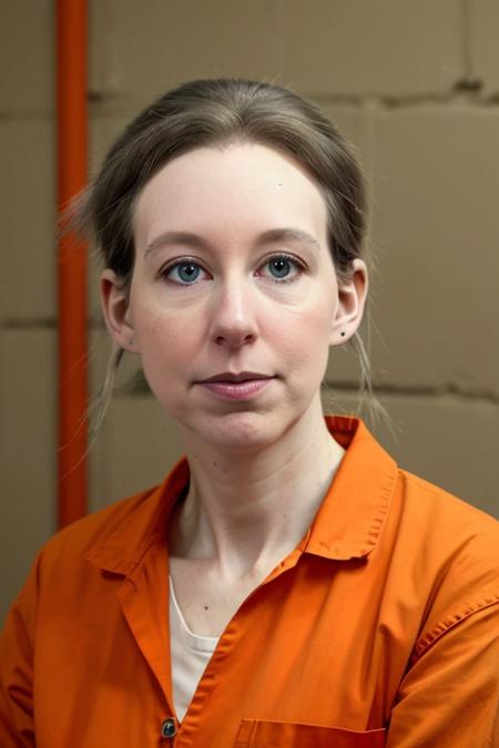 portrait photo of attractive 311z483thh01m35 wearing orange jumpsuit in a prison cell, detailed face