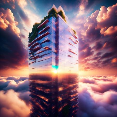 (cloudtowers style:1) a very tall building in the middle of some clouds <lora:djzCloudTowersV21:1>