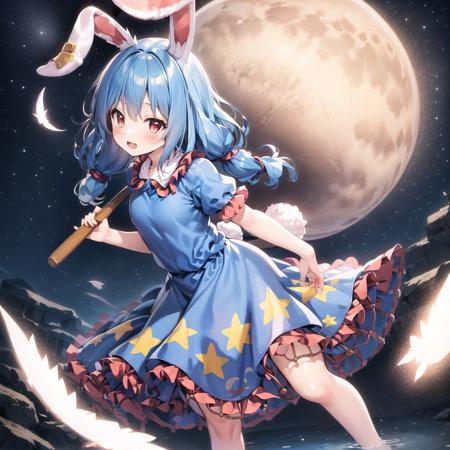 (masterpiece), best quality,1girl,seran,dress,seiran (touhou),frilled dress,blue hair,Rabbit ears,red eyes,twintails,low twintails <lora:Seiran_V01:0.77>