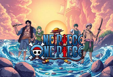 logo ps1 in visual and team of anime one piece whit world of this anilme in bckground