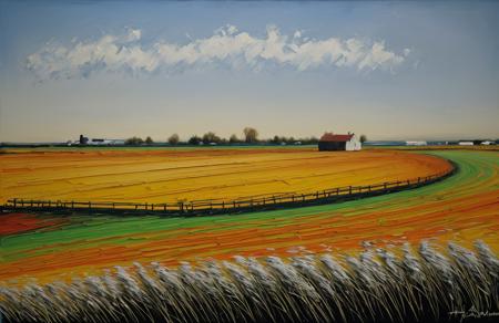 (style of Josh Adamski:1.05), scenery,scene painting,a painting, garden ,hedgerow,farm ,stand ,estate ,yard , Salt Flat ,