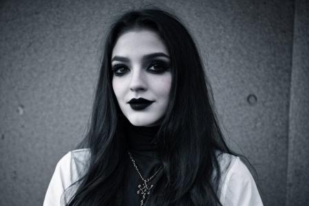 Teen brunnete nordic goth girl | tattoo | smile | dark | in dark room | Adult | Dark | High quality | gothic makeup | realistic
