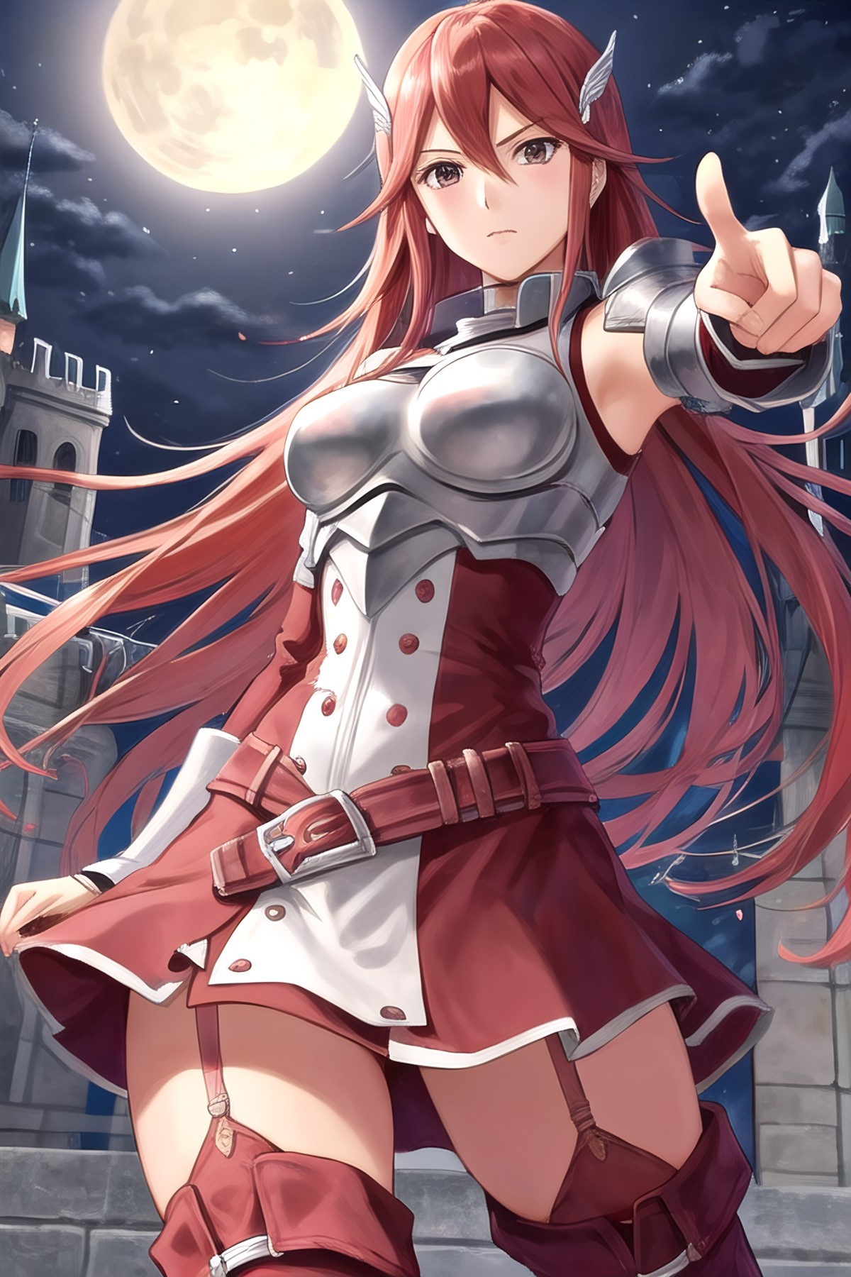 <lora:cordelia2-10:0.8>, cordelia fe, 1girl, solo, looking at viewer, castle setting, serious, armor, breastplate, thigh b...